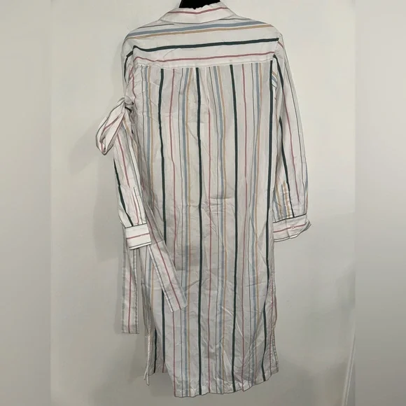 Asceno Mixed Stripe Shirt Dress White Colourful Cotton Sz S #D1
